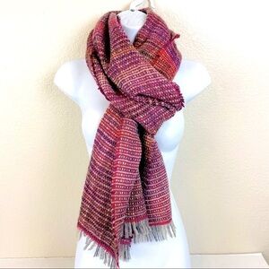 Italian Multi Color Woven Pink/Gray Wool Blend Scarf/Wrap 19” x 86”